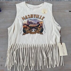 Nashville Graphic Fringe Tank Top - Cream